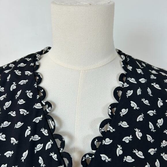 VTG Ed Michaels Womens Button Front Midi Dress Size 10 Petite Hat Print Cottage - Picture 3 of 12